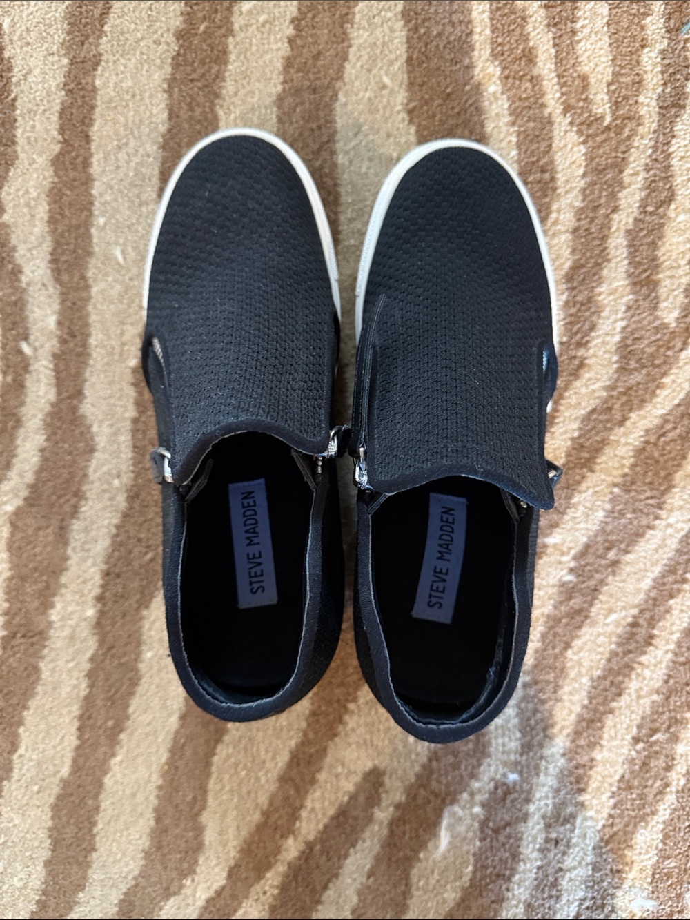 Steve Madden Women's Black Slip-On Wedge Sneaker with Side Zip - Picture 2 of 4